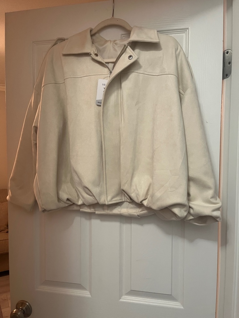 Women's Cream Collar bomber Jacket - Stylish Lightweight Coat